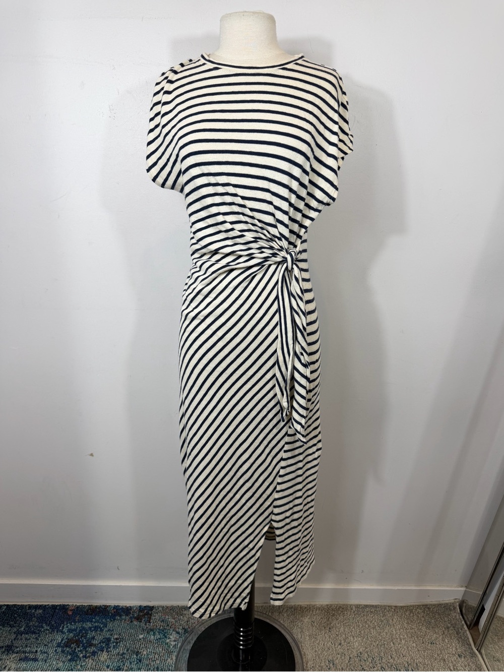 Apiece Apart Striped Organic Cotton Tie Waist Midi Dress Size S